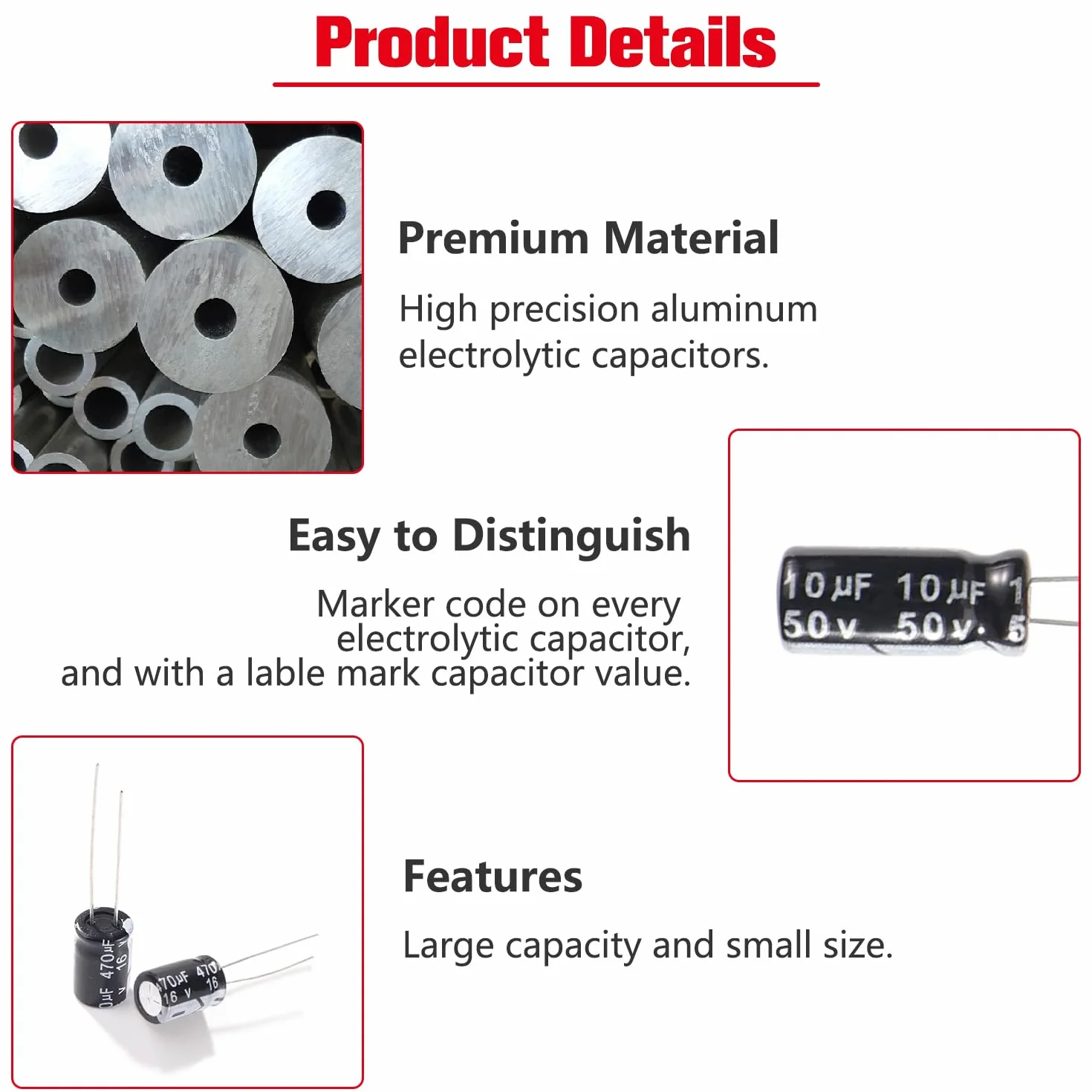 YIXISI 145 Piezas Condensadores Electroliticos Kit 0.1uF-470uF 16V 50V