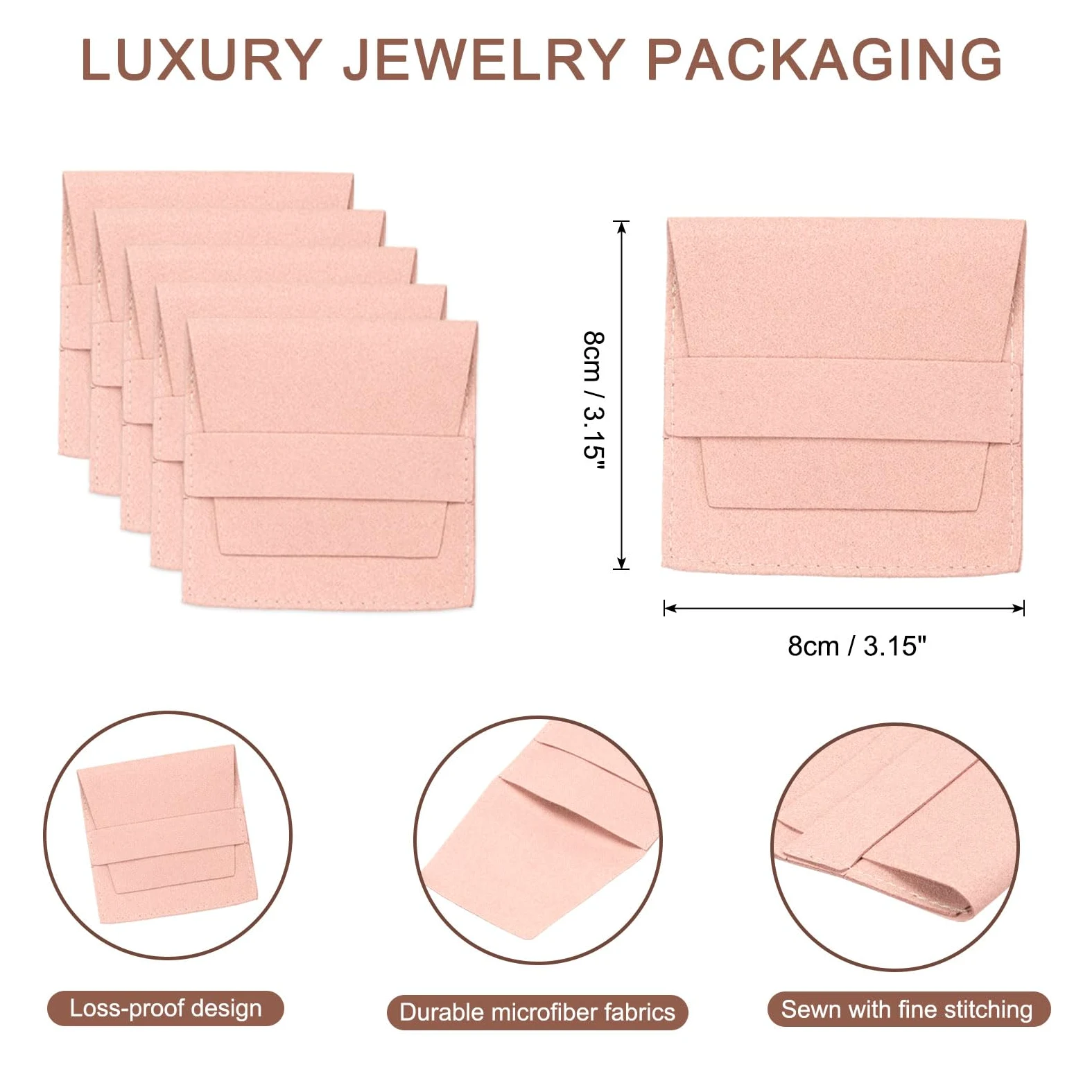 uxcell 40 bolsas de microfibra para joyas de 3.1 x 3.1 pulgadas, mini bolsa de embalaje de joyería con banda para bolsa de regalo de joyería pequeña, collar a granel, aretes, pulsera, color rosa