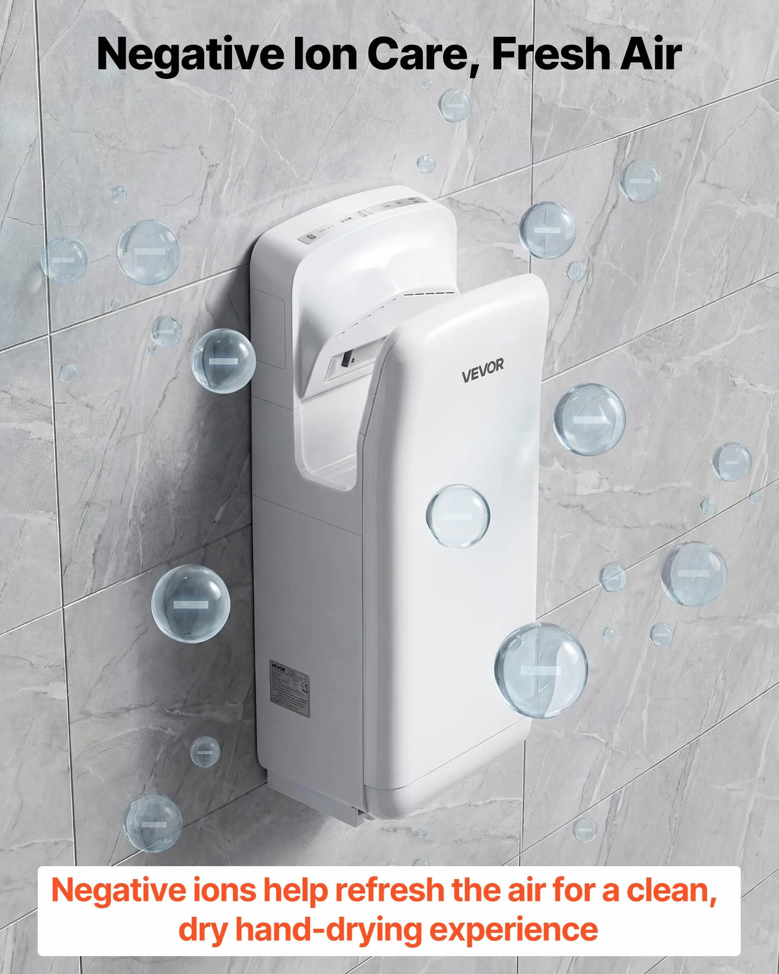 VEVOR Secador de Manos Eléctrico 1950W 19000 RPM Filtro HEPA Flujo de Aire Doble Cara 100 m/s Sensor Infrarrojo Blanco