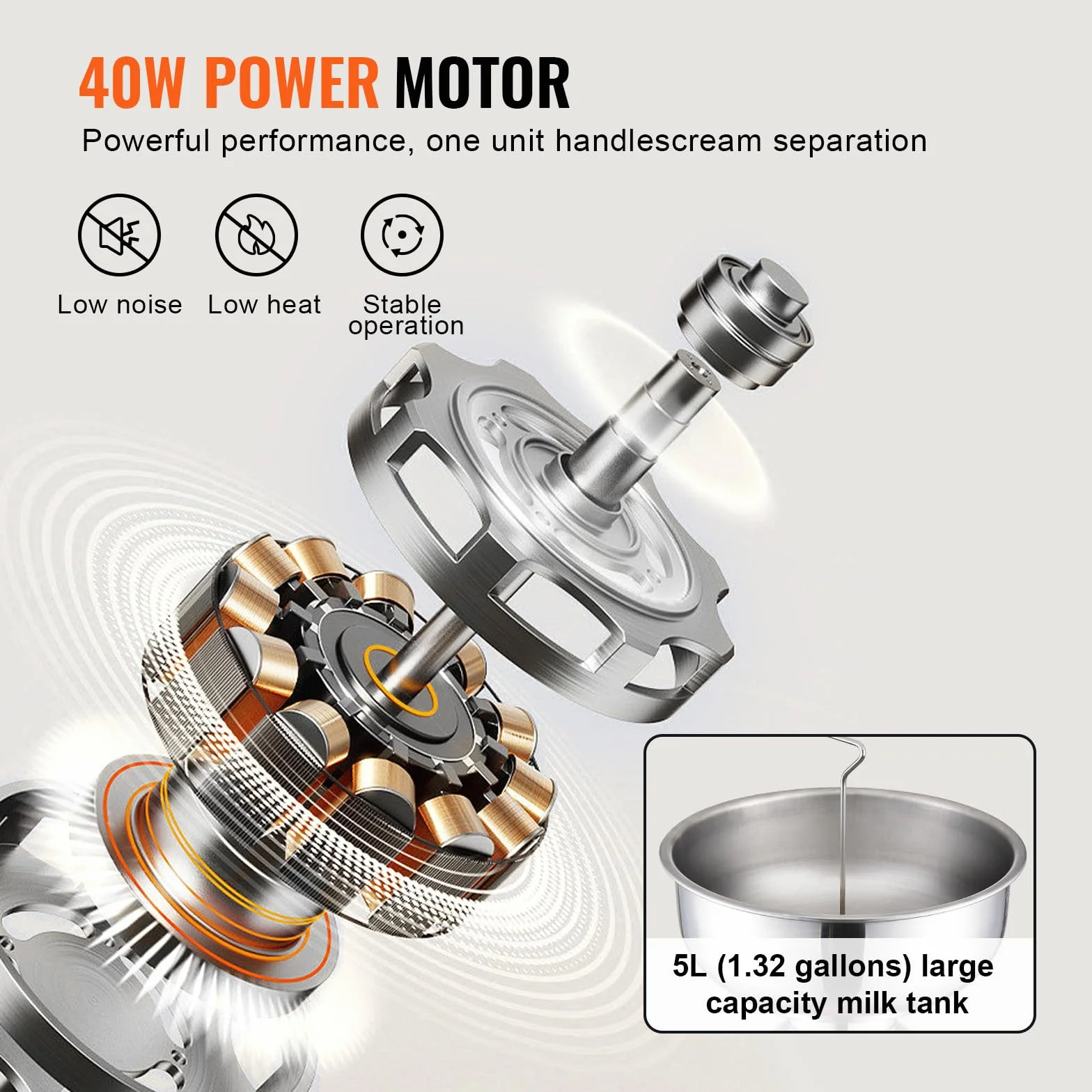 VEVOR Separador de Leche Eléctrico 100 L/H 10500 RPM Acero inoxidable 304