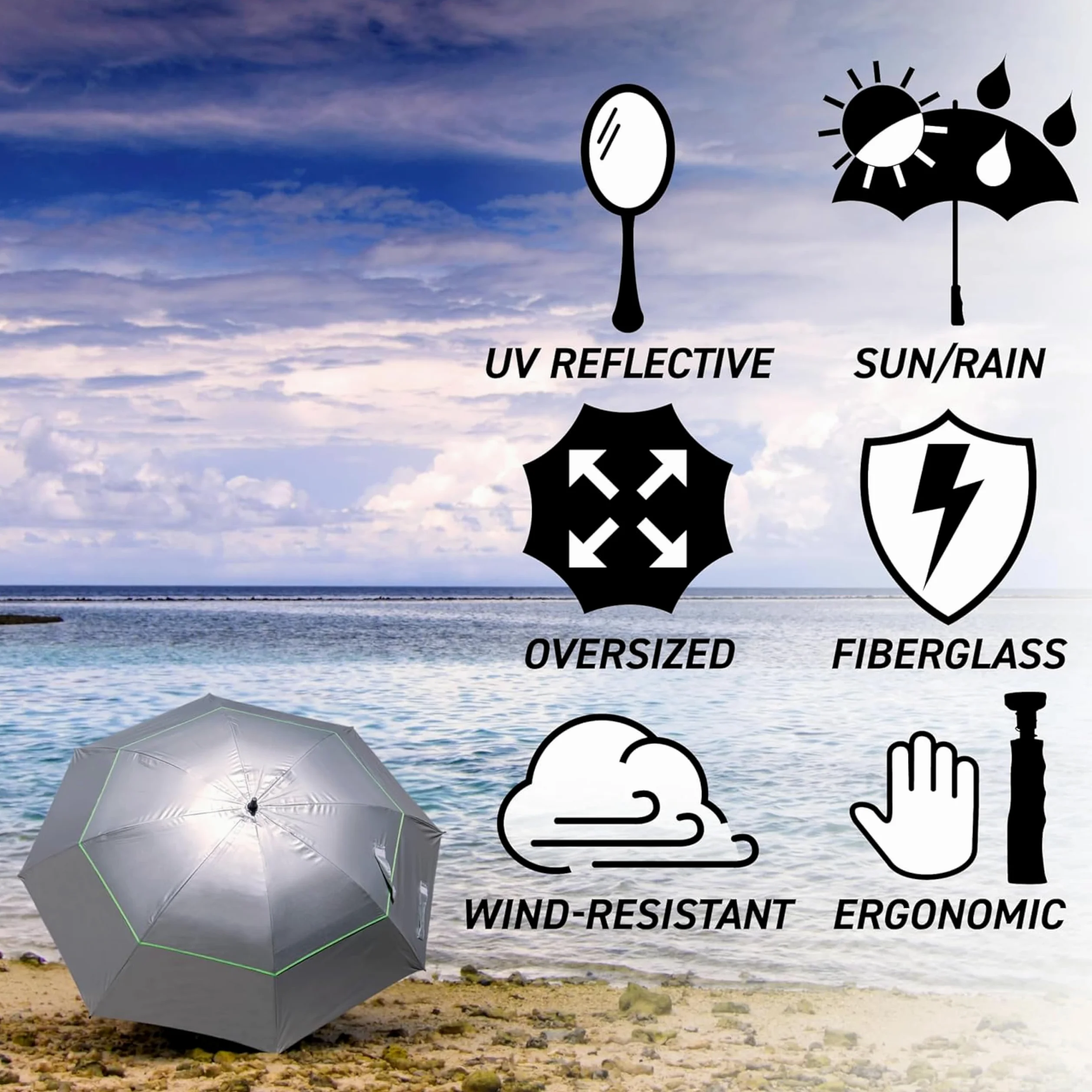 ProActive Sports Sun tek - Paraguas de 68 Pulgadas con protección UV y ventilación