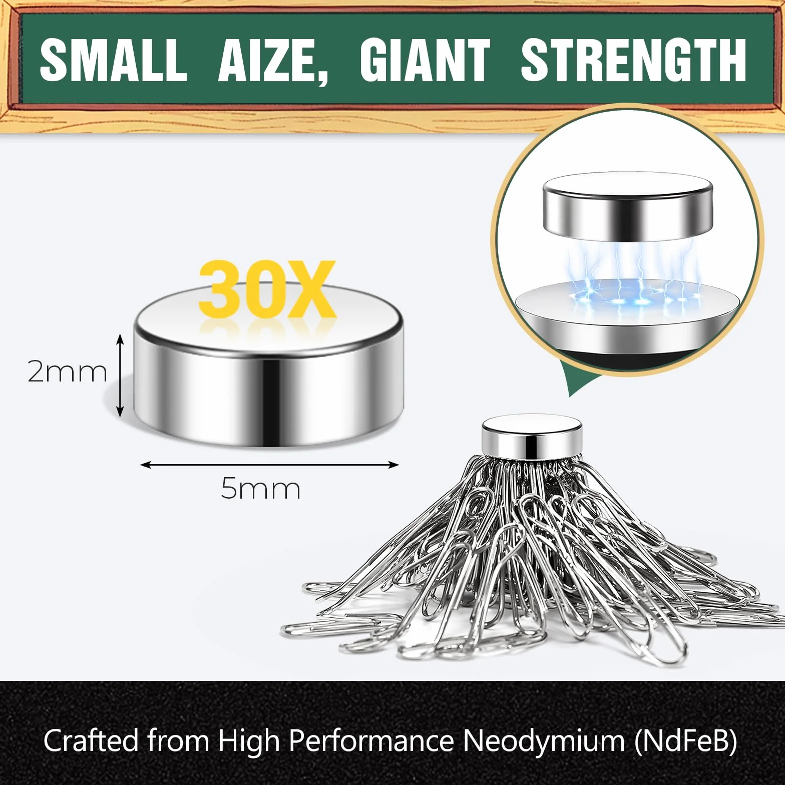 Imanes de Neodimio Wukong 5x2mm 30 Piezas Mini Fuertes para Nevera Oficina
