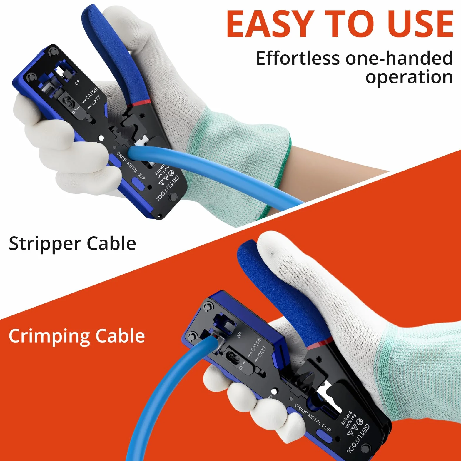GETLITOOL Crimpadora RJ45 Kit Completo con 60 Conectores Cat6 Dorados Pelacables Probador de Red Herramientas para Crimpar Ethernet Cat5e/Cat6/Cat6a/Cat7