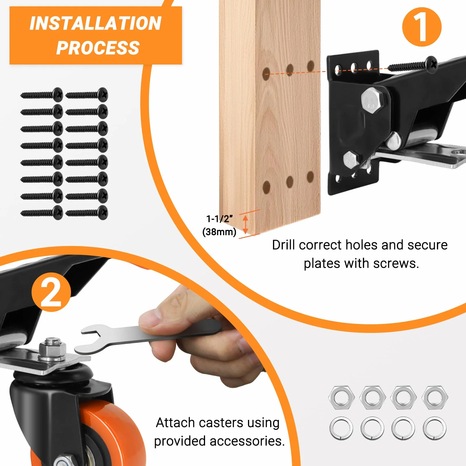 Ruedas para Mesa de Trabajo 300kg 63.5mm Pesadas con Placas de Acero Set de 4