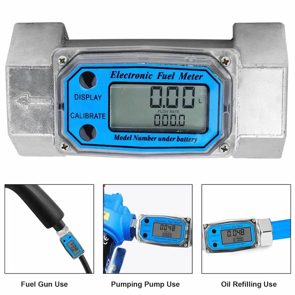 Digital Turbine Flow Meter 120L/Min Water Fuel Flow Meter 0-99999 Electronic Fuel Meter 1-1/2" NPT