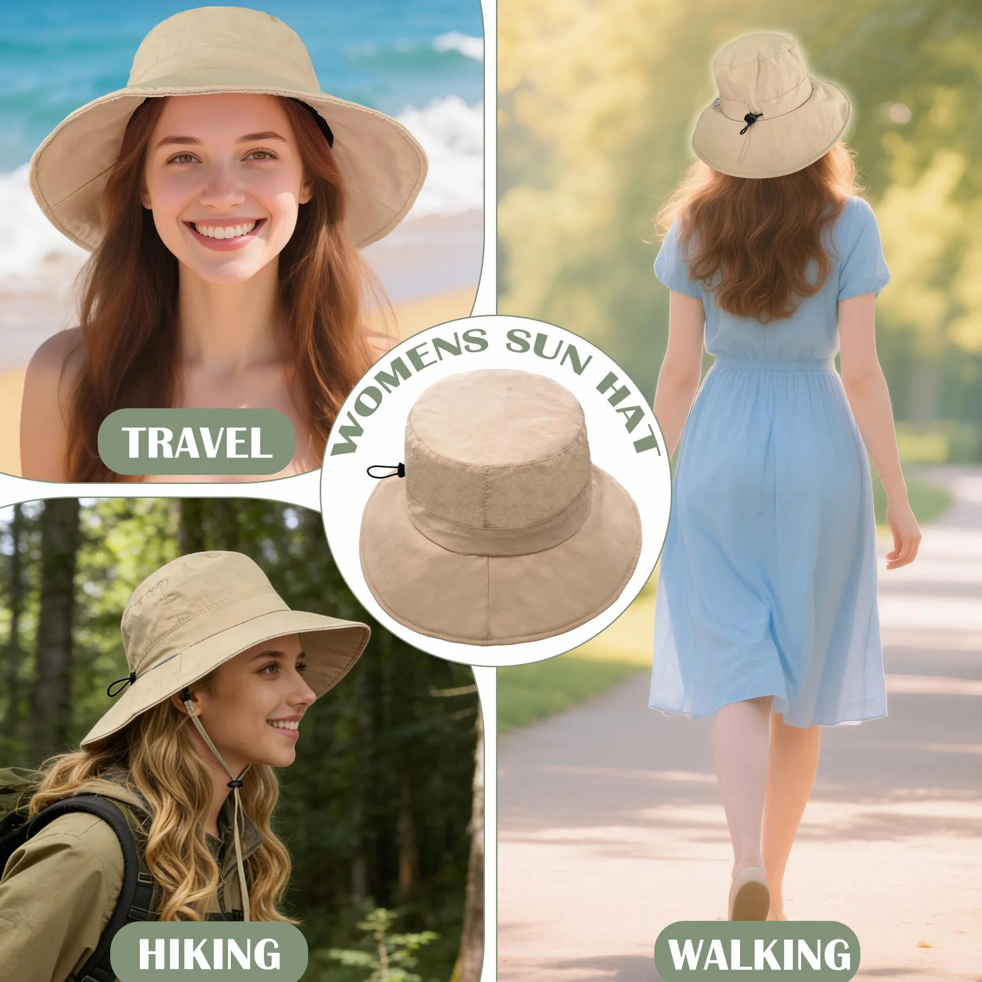 ehsbuy Sombrero Mujer con Borde Ancho Plegable Impermeable Gorro Pescador Hombre con Cordón Ajustable para Playa, Verano Pesca al Aire Libre, Safari Trekking y Viajes