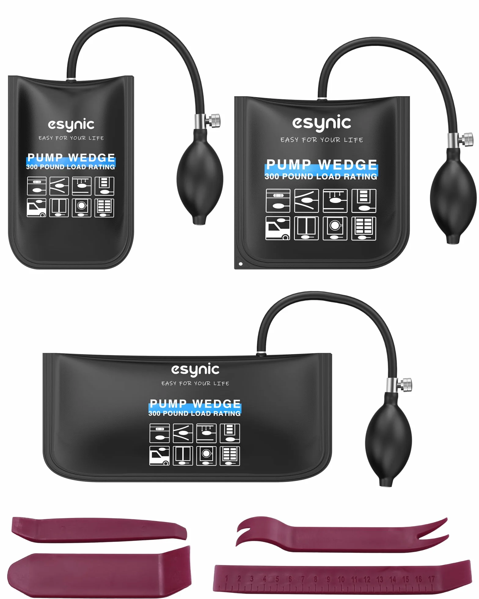 eSynic Air Wedge Pump Kit 3PCS Cuñas Inflables Herramienta de Alineación Elevación para Puertas Ventanas Muebles