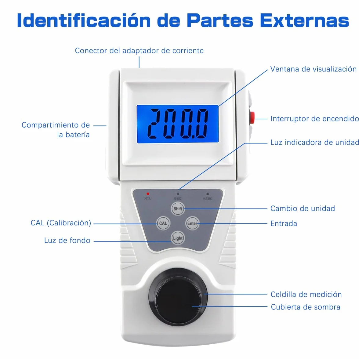 Turbidímetro Portátil 0-200 NTU Medidor de Turbidez Agua con Solución Estándar de Formacina