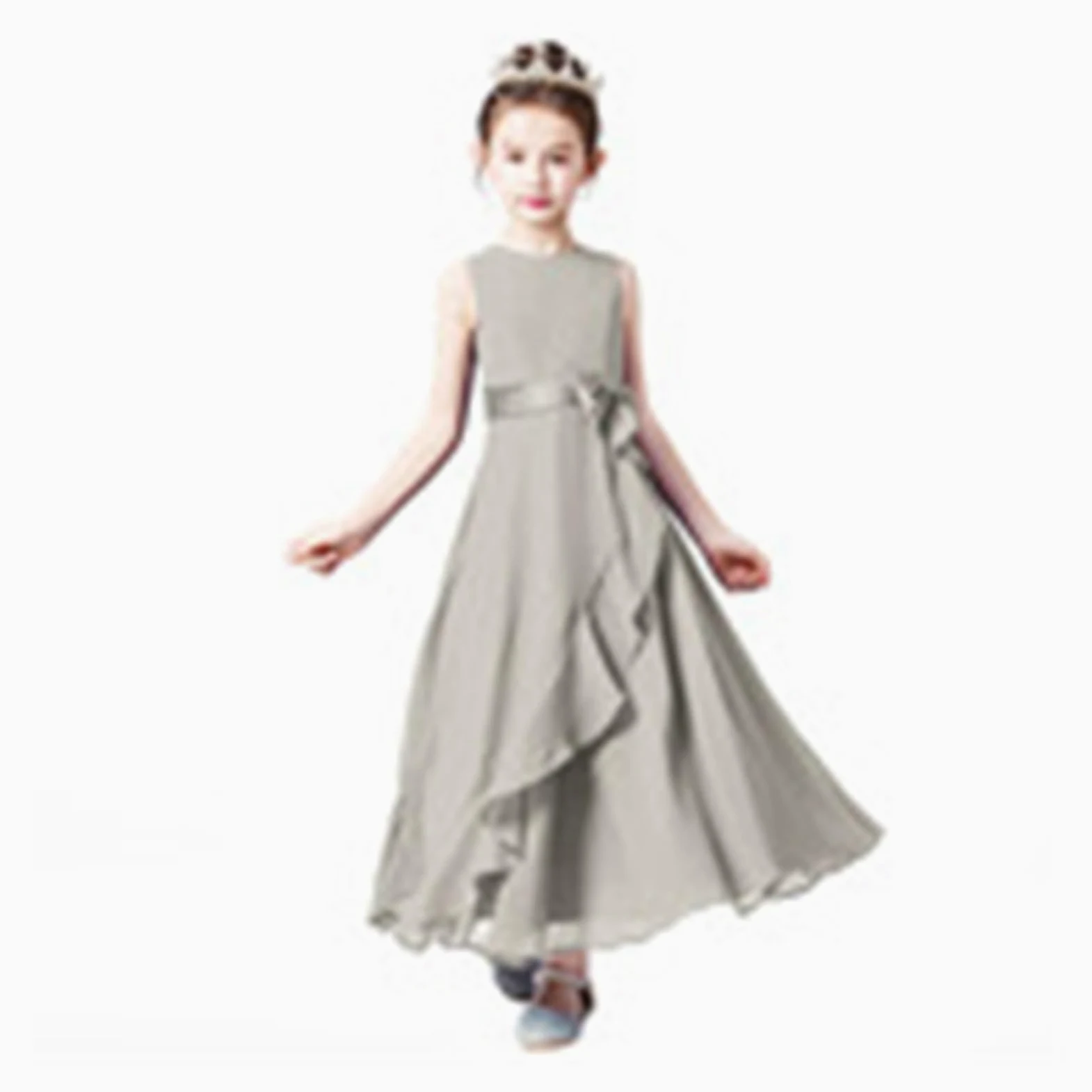Vestidos Personalizados de Gasa for Dama de Honor Junior for Adolescentes, Vestidos de Flores for niña for Fiesta de Boda, Vestidos de Primera comunión for niños para Bodas(Grey,8)