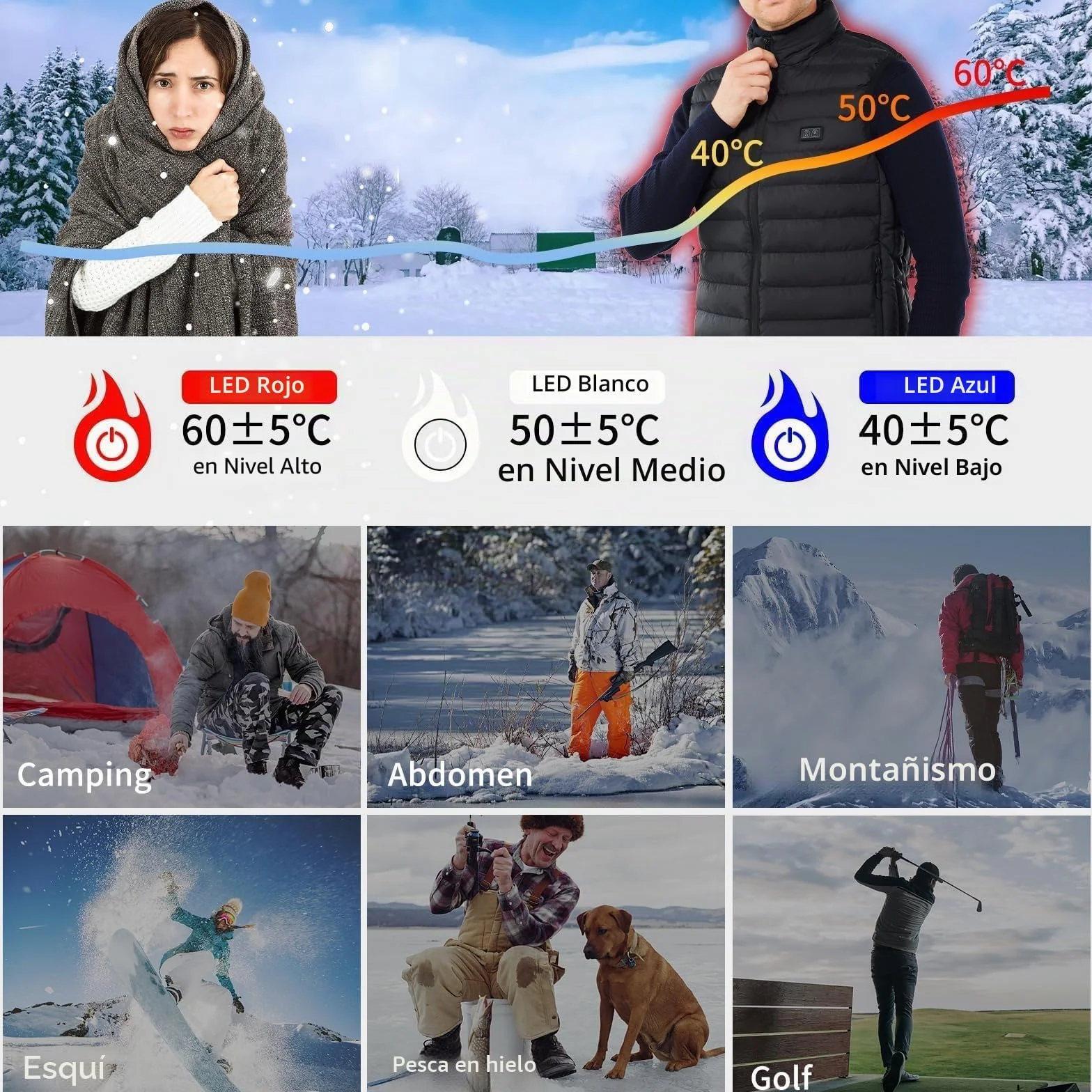 Chaleco Calefactable, Chaleco Calentador Para Hombres Y Mujeres Con Bateria, 3 Temperaturas Ajustables,Lavable Para Calor Interior, Actividades Al Aire Libre