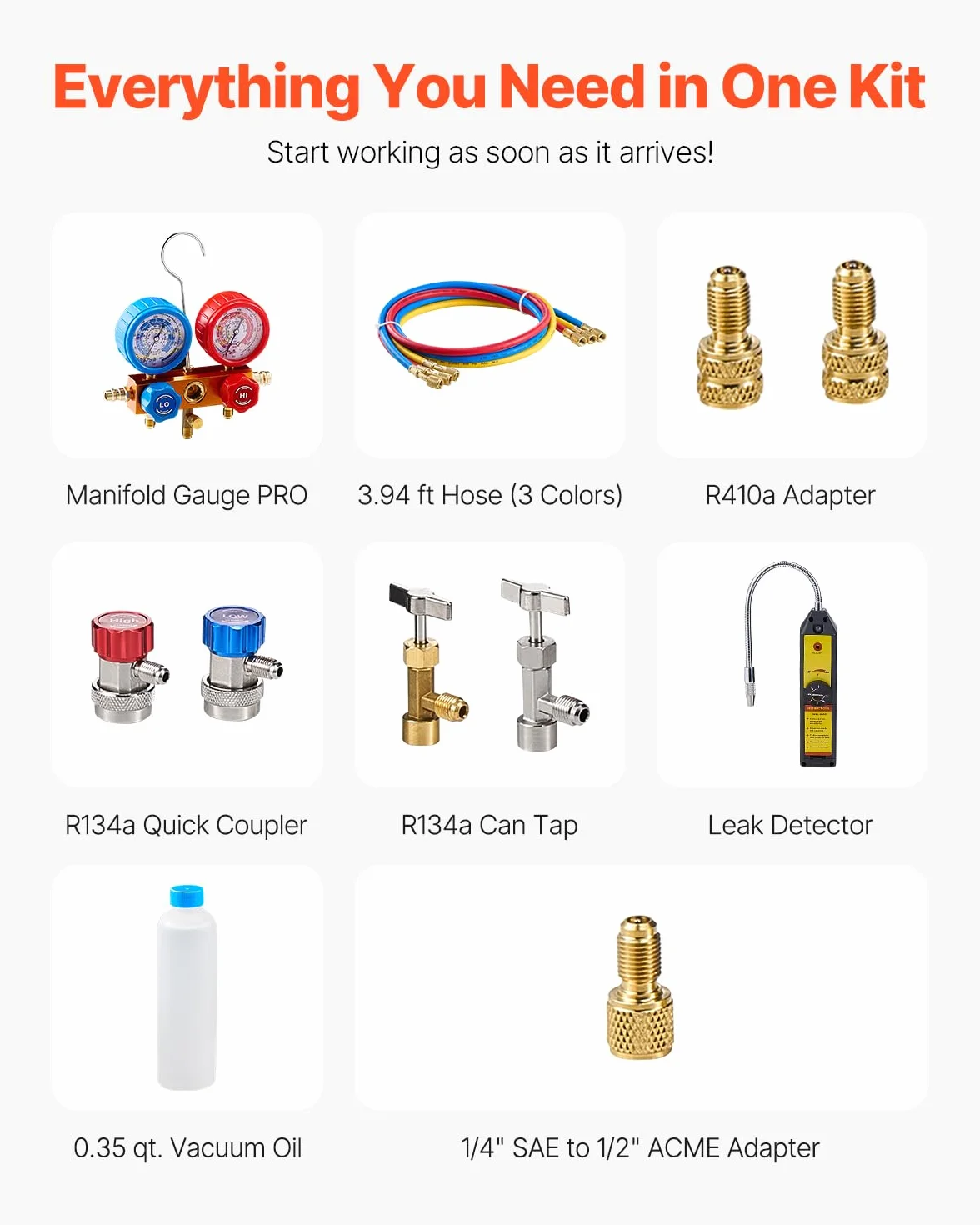 VEVOR Bomba de Vacío 4,5 CFM 1 Etapa Manómetro de Aire Acondicionado Kit Colector Refrigerante R134a R12 R22 R502a R410A R404 R407C