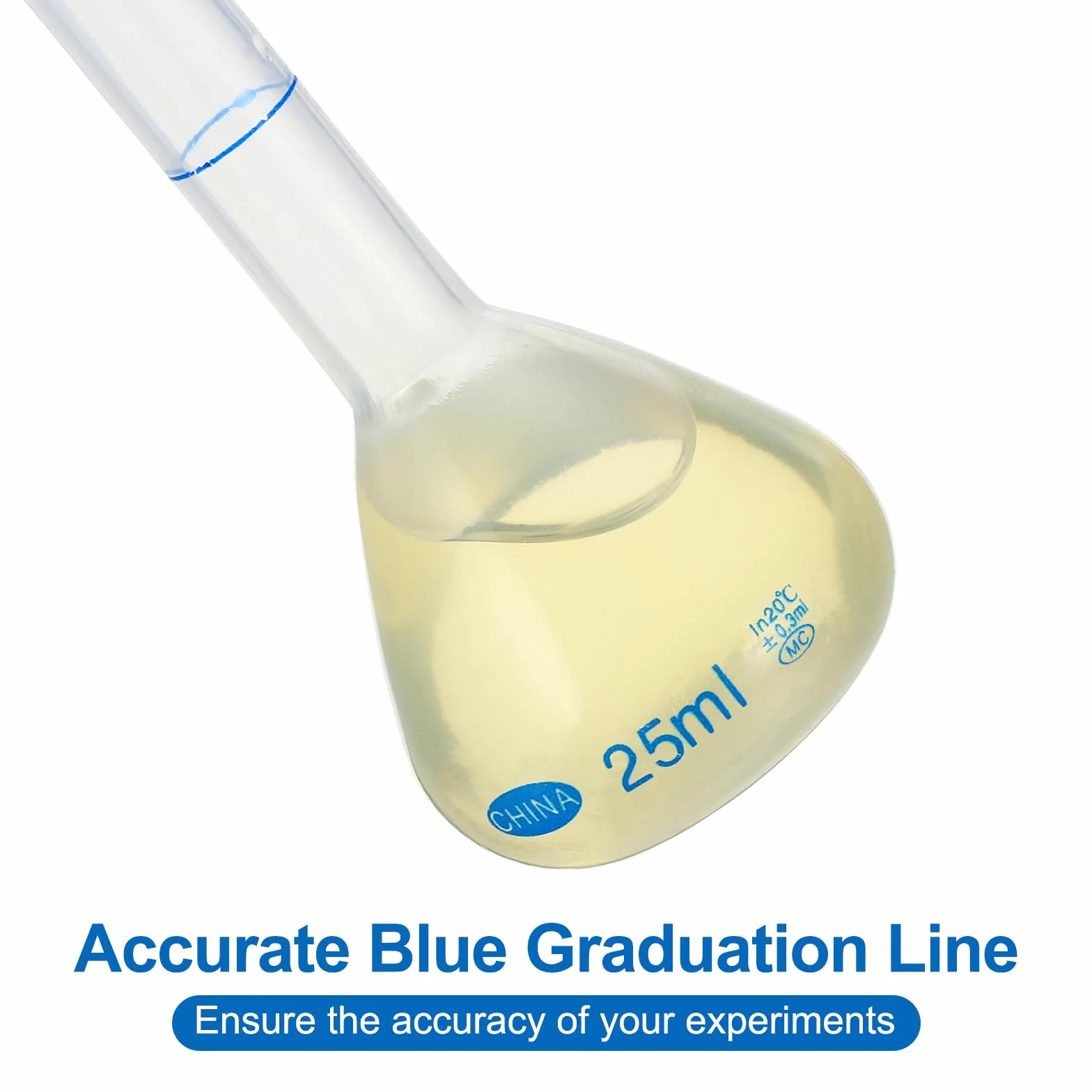 PATIKIL 25ml Aforado Matraz, Polipropileno Graduado Medidor con Tapón Tolerancia 0,3ml para Laboratorio