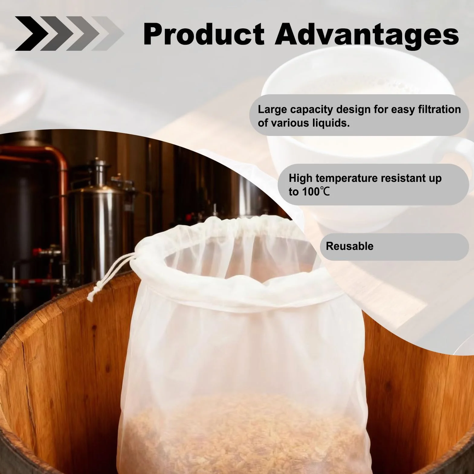 Bolsas de Filtro de Cerveza 45×60 cm Reutilizables para Filtrado de Grano y Mosto