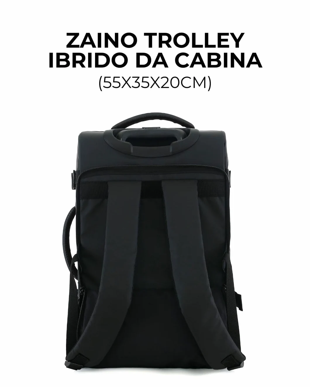 Nomad - Mochila trolley de viaje 2 en 1, convertible mochila/maleta, negra, poliéster impermeable, 55 x 35 x 20 cm, con ruedas deslizantes y cierre TSA
