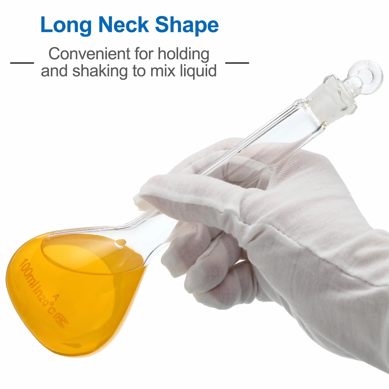 PATIKIL Matraz Volumétrico 100 ml, Vidrio Borosilicato 3.3 con Tapón, Graduado Transparente