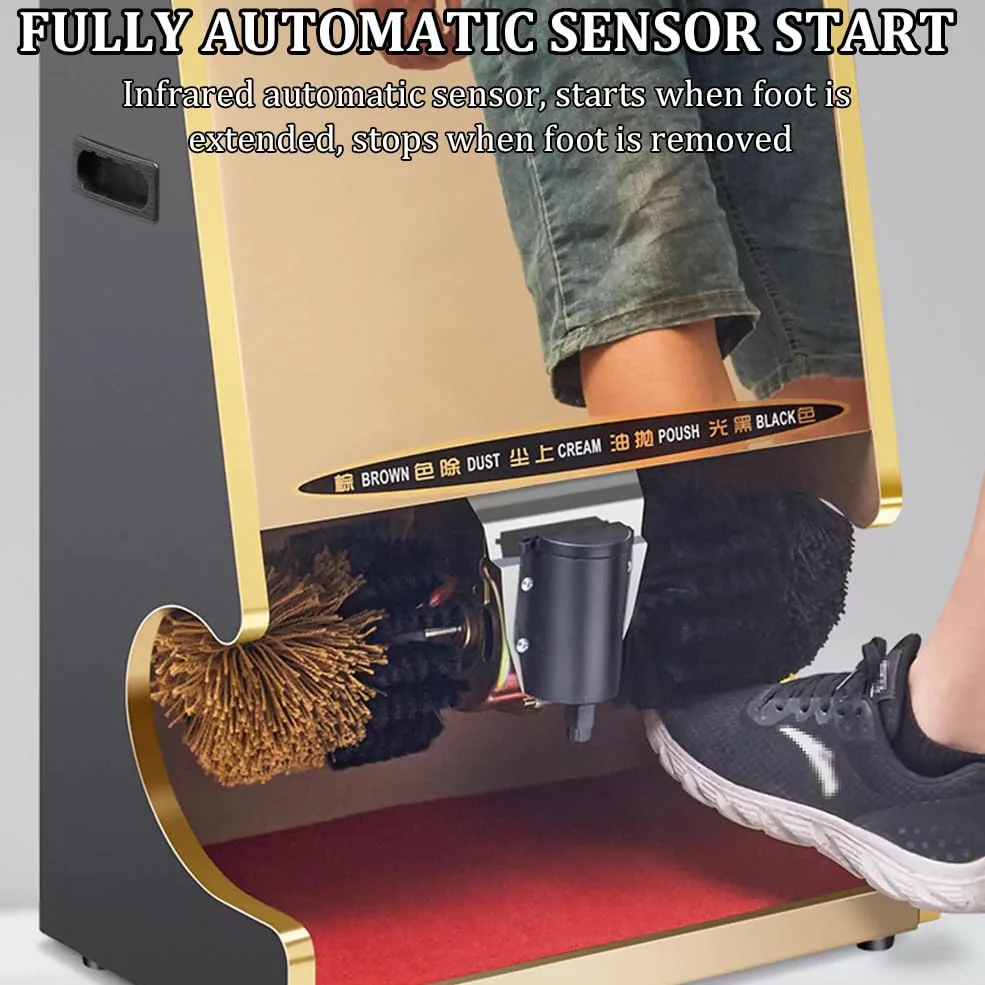Pulidora Eléctrica De Calzado con Cepillos Dobles, Pulidora De Calzado Inteligente con Sensor, Kit De Limpieza Y Pulido De Calzado con Pantalla LED,Negro