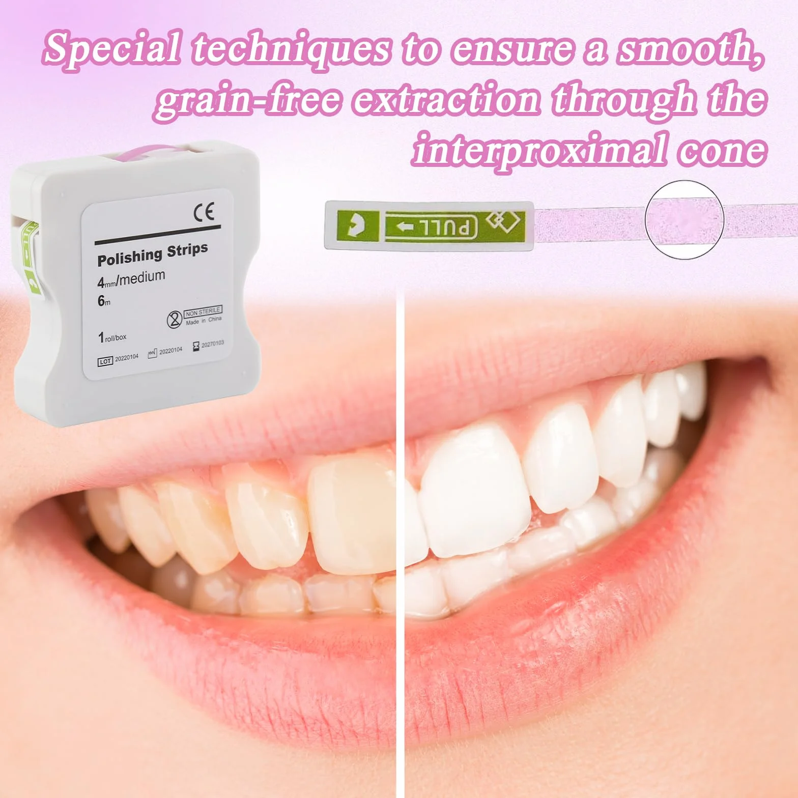 Papel de lija dental 4 mm ancho 6 m/rollo pulidora interdental herramientas de lijado rosa