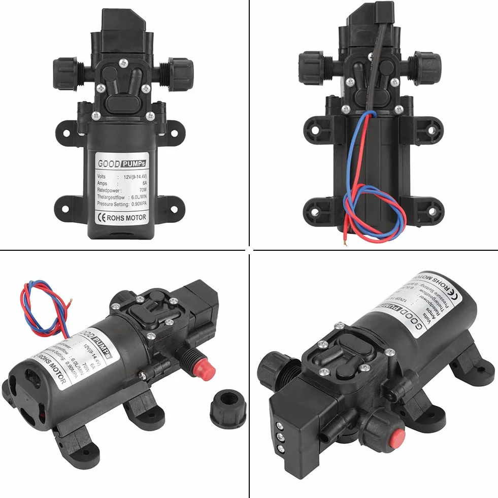 Bomba de Agua Autocebante DC 12V 0.9Mpa 6L/Min 70W Diafragma Alta Presión
