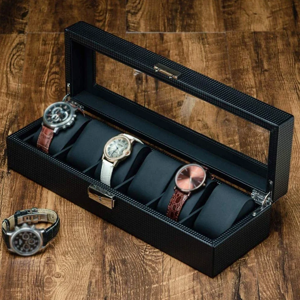 XBTGS Caja de almacenamiento de joyas, organizador de relojes, caja de almacenamiento de 6 ranuras, regalos de cumpleaños para hombres y mujeres,
