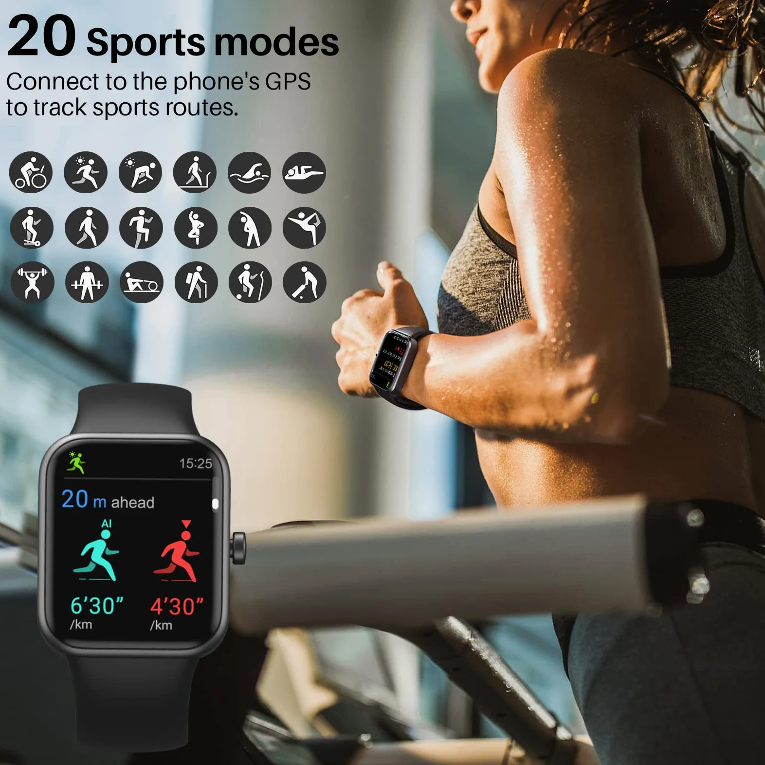 TOZO Reloj Inteligente S2 Alexa para Mujeres y Hombres, rastreador de Fitness Integrado con Monitor de frecuencia cardíaca y oxígeno en Sangre, Monitor de sueño, Pantalla táctil HD Impermeable 5 ATM