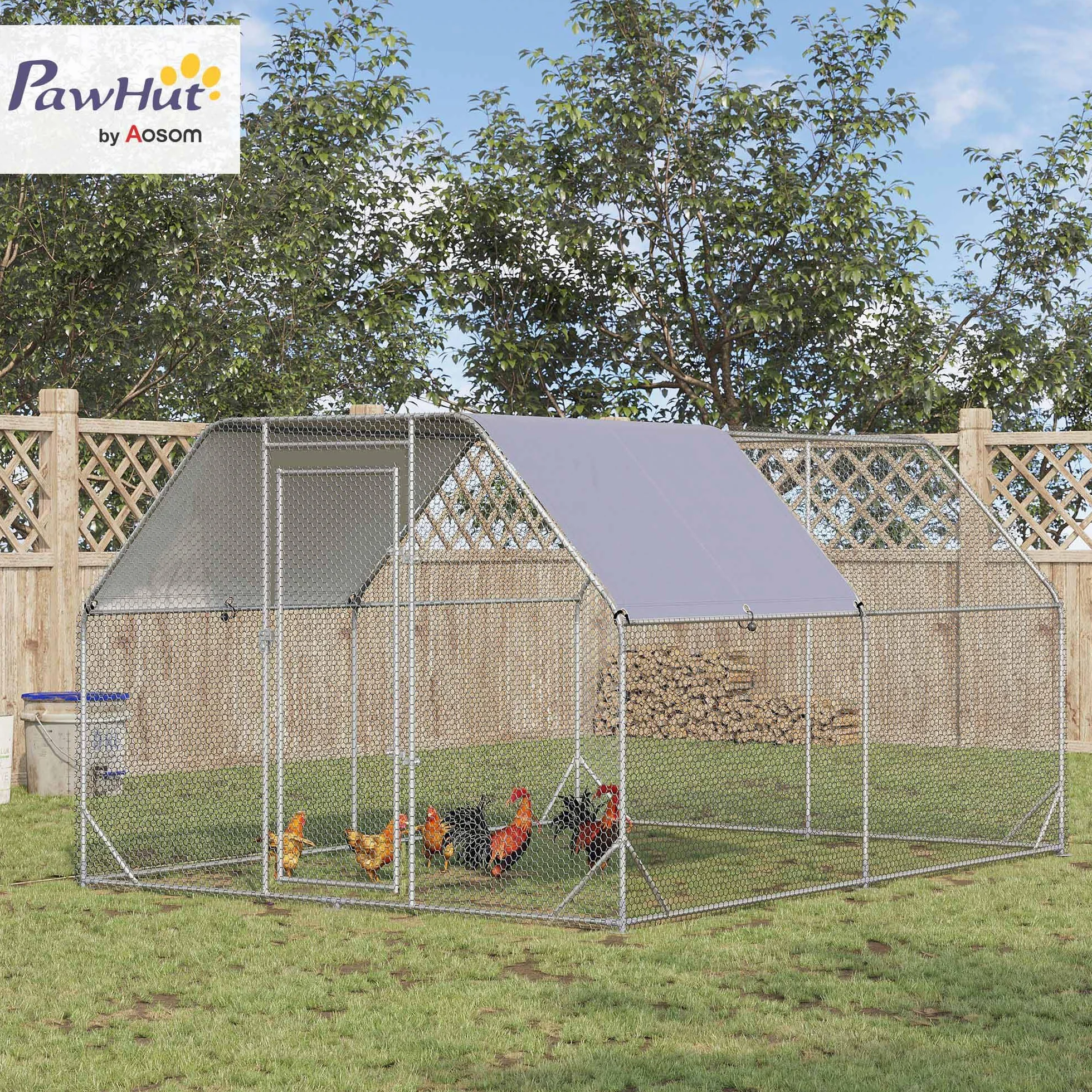 PawHut Gallinero Exterior Grande Walk-in 2,8x3,8x1,95 m Acero Galvanizado 10-12 Gallinas
