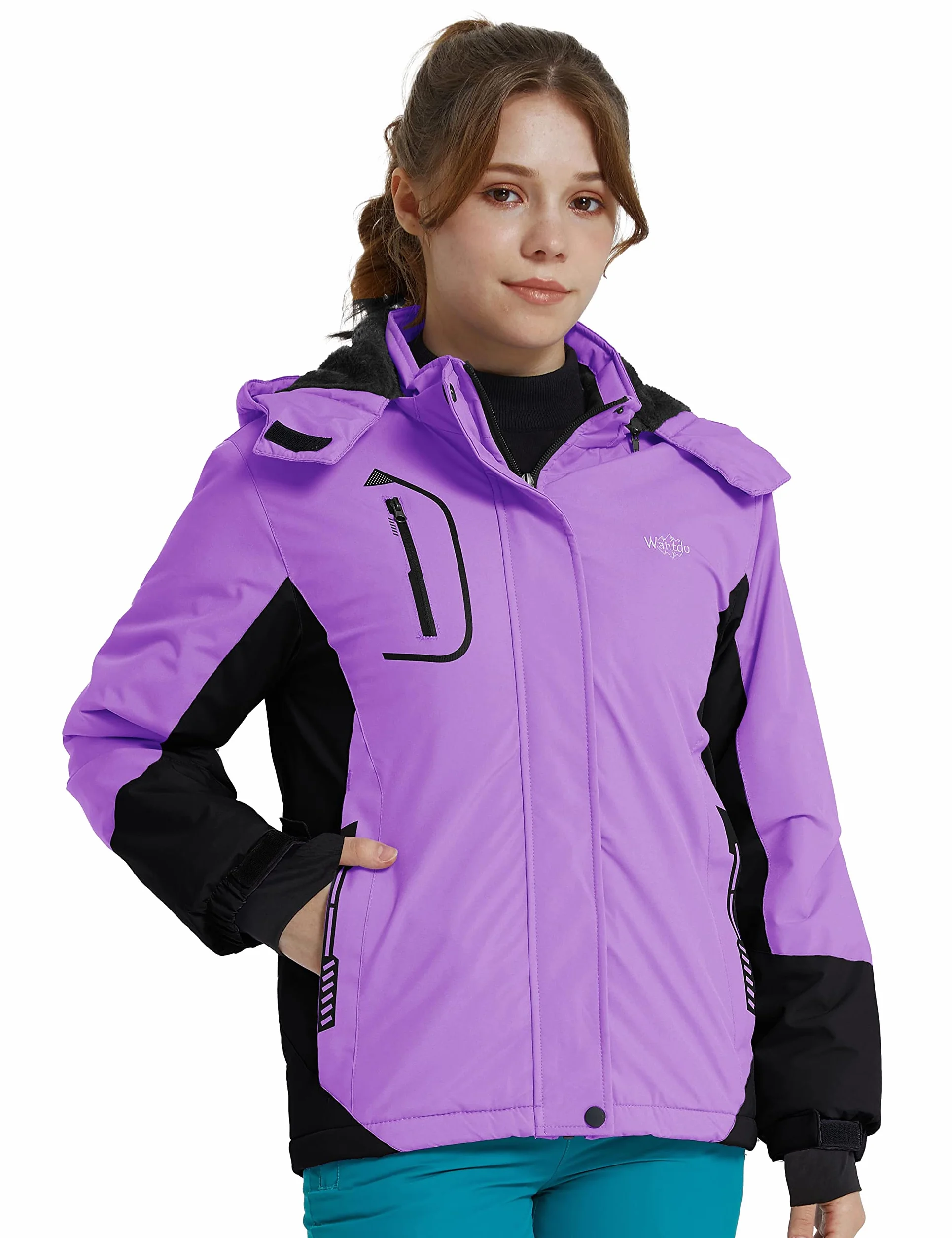 Wantdo Chaquetas de Esquí Impermeable Montaña Abrigo Snowboard para Exteriores Parka de Nieve con Capucha Chaqueta Aislada con Vellón Cálida Invierno para Niñas