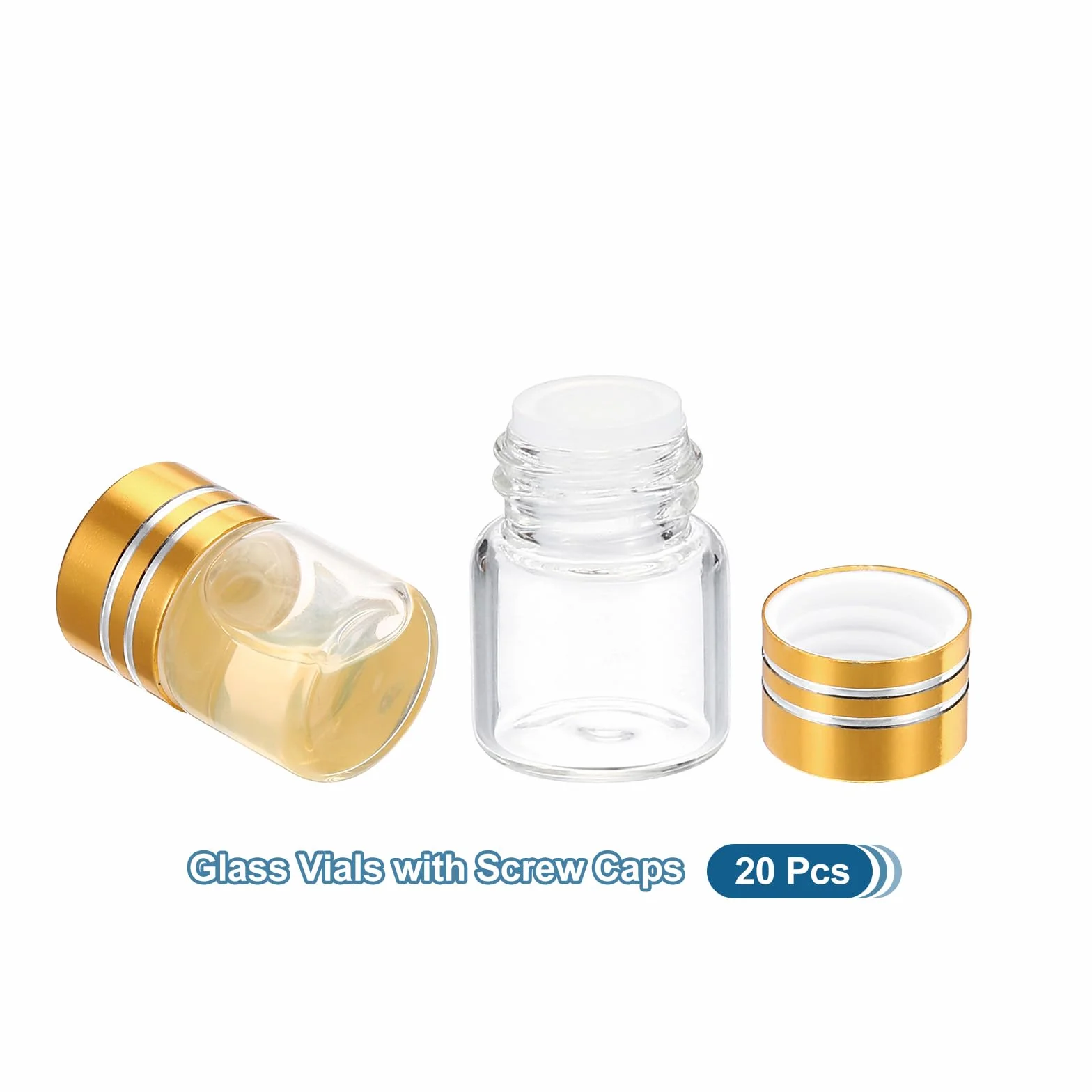 PATIKIL Frascos de Vidrio Pequeños 1 ml 20 Unidades Mini Frascos Transparente Vacíos con Tapa de Rosca de Aluminio Dorado