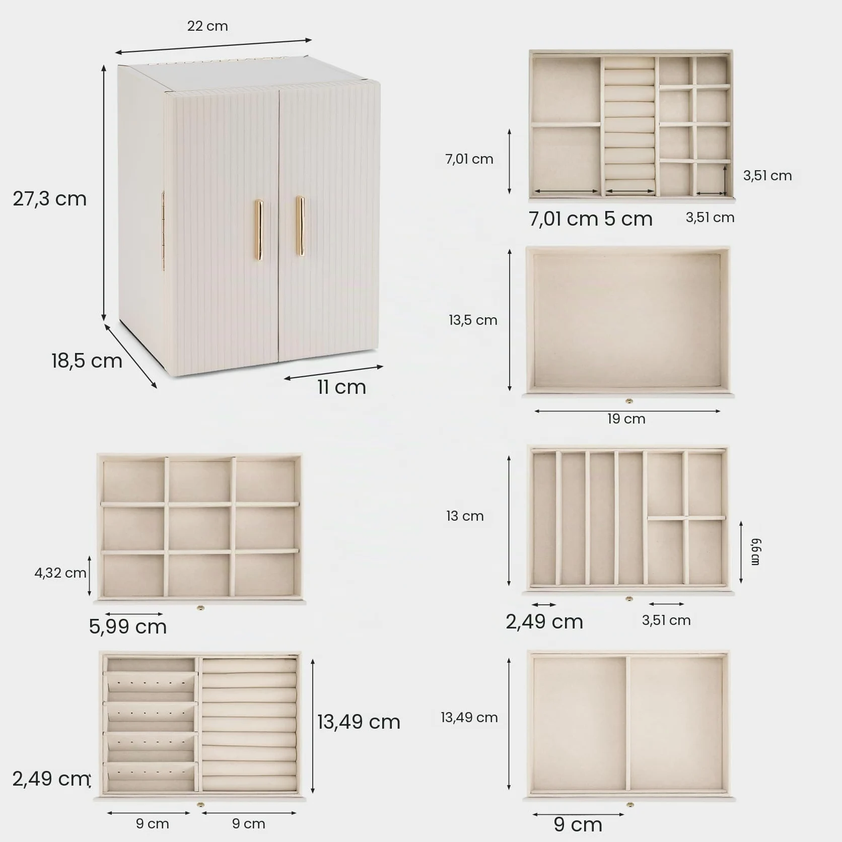 Dajasan Grande Joyeros Mujer Organizador, 6 Capas Organizador Joyas, Joyero Mujer con Espejo Para Navidad, San Valentín, Cumpleaños de la Madre, Año Nuevo (Beige)