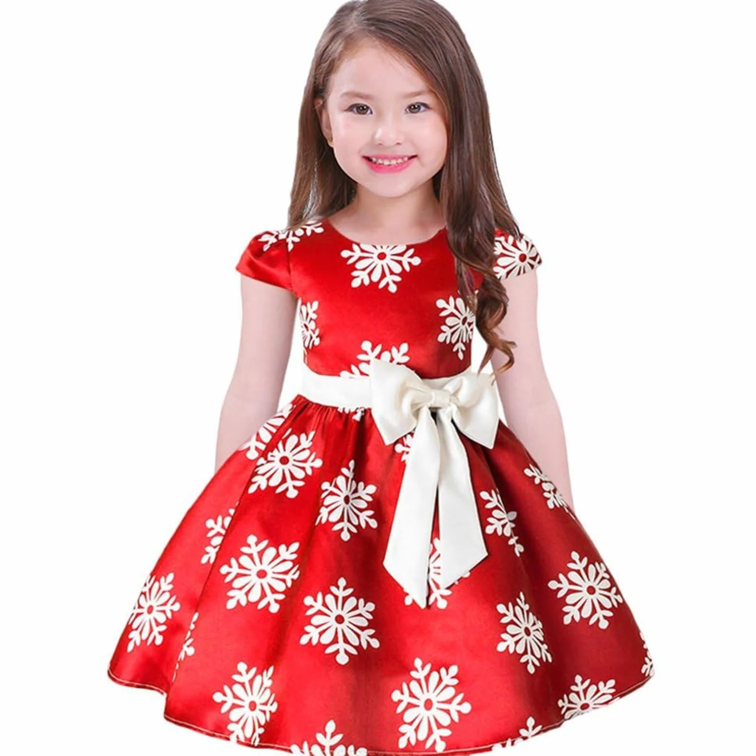 Toddler - Vestido de Navidad para niña, diseño de copo de nieve, vestido formal de boda, fiesta de cumpleaños con lazo
