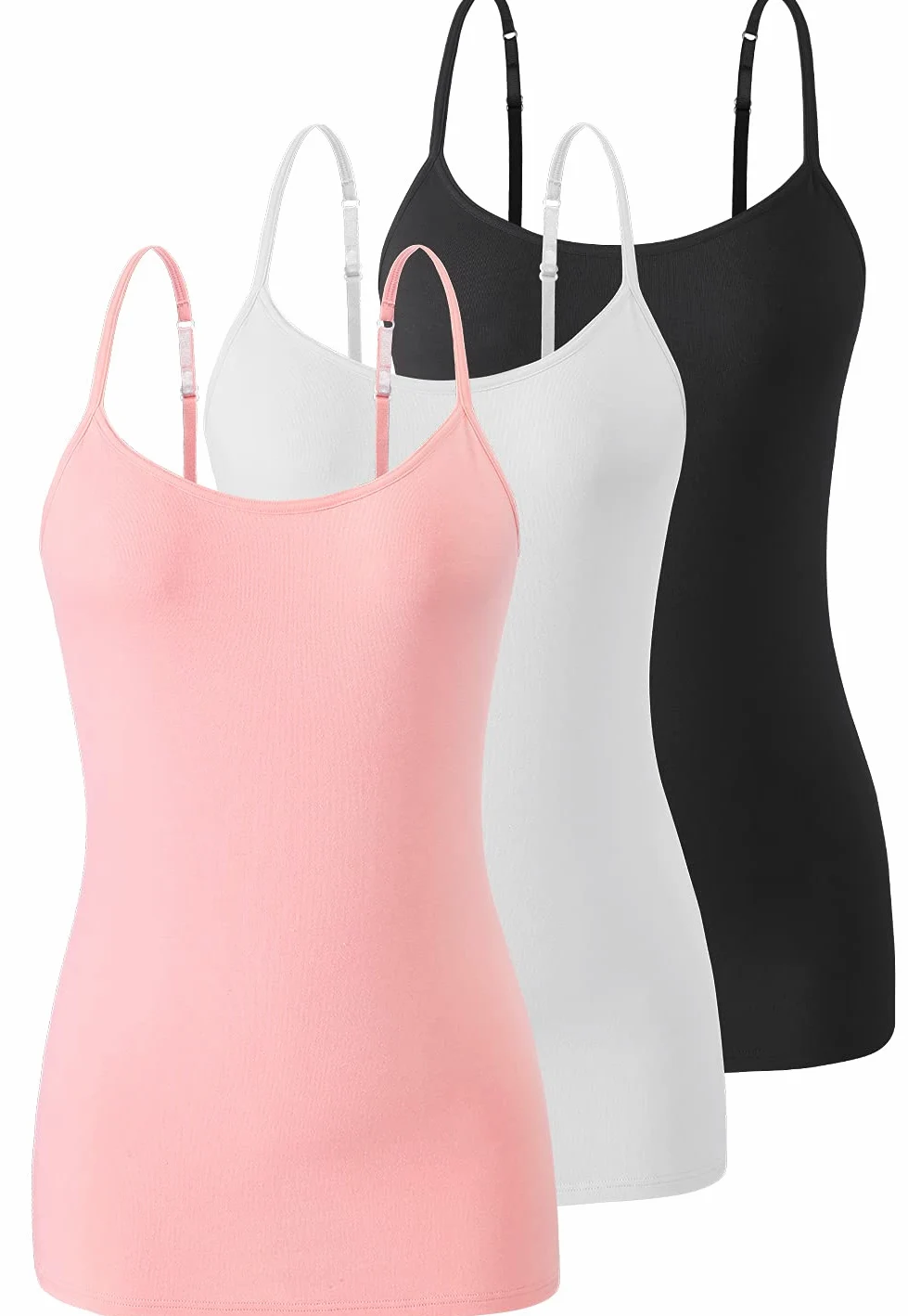 Air Curvey Paquete de 3 camisolas para mujer, brasier integrado, correa ajustable, camiseta interior de algodón suave, camisetas sin costuras
