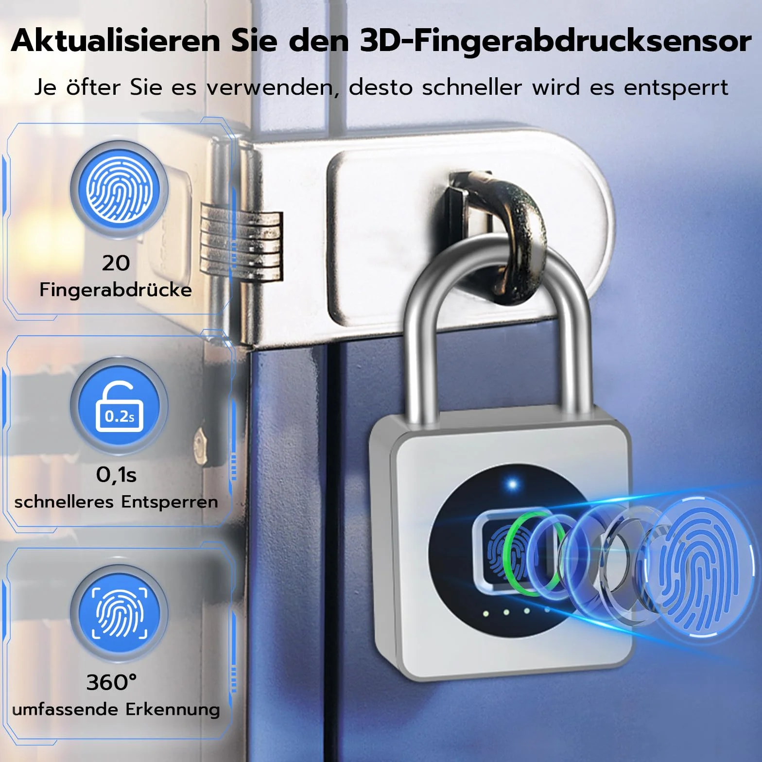 Eseesmart Candado de huella dactilar, candado para gimnasio, Bluetooth con huella dactilar, iOS Watch, resistente al agua, candado para equipaje, almacenes, coche de carga, garaje, taquilla