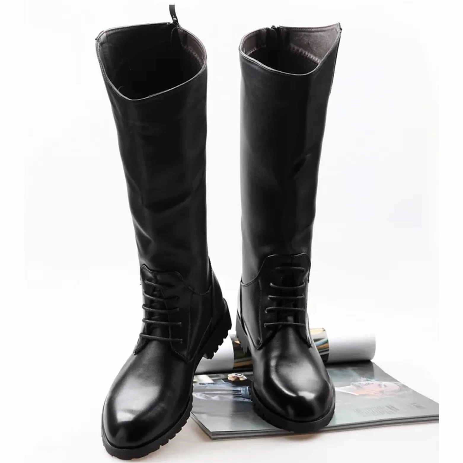 Botas Vaqueras Hombre Botas altas informales de cuero con cremallera trasera for hombre, botas vaqueras largas caballero, montar, motociclista 37-46 Para viajar