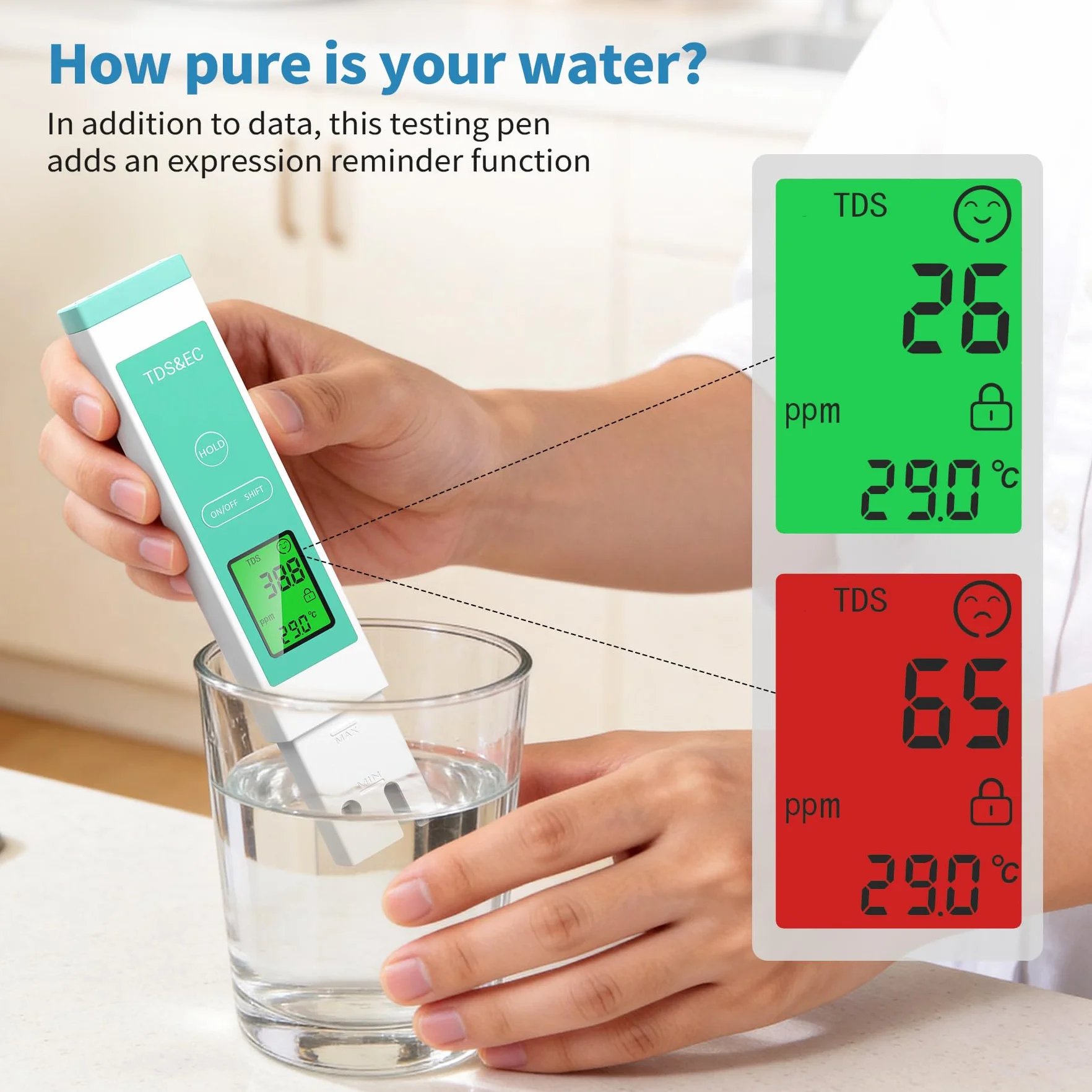 Forever Speed Medidor de pH Agua 4 en 1 pH Meter pH/TDS/EC/Temperatura para Piscina SPA Acuario