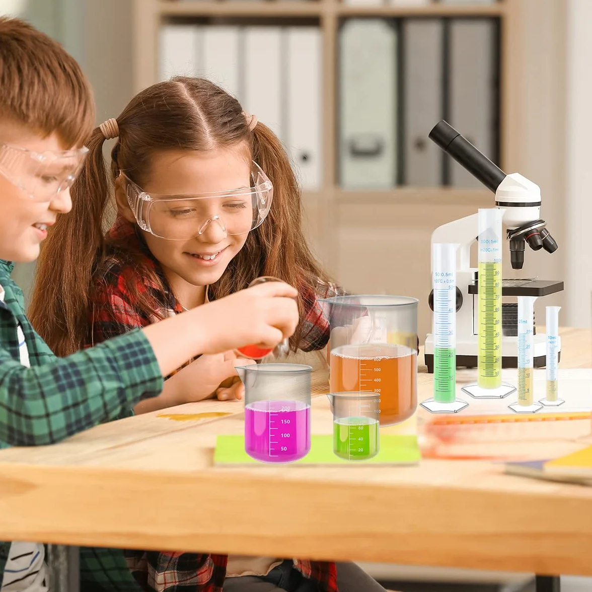 Juego cilindros graduados de plástico medición vasos tubos ensayo jarras frascos laboratorio ciencia pipetas cepillos transferencia líquidos 15pcs
