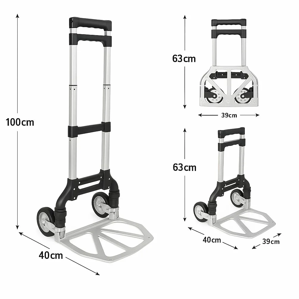 Carretilla de Mano Plegable y Extensible Aluminio 75kg con Ruedas