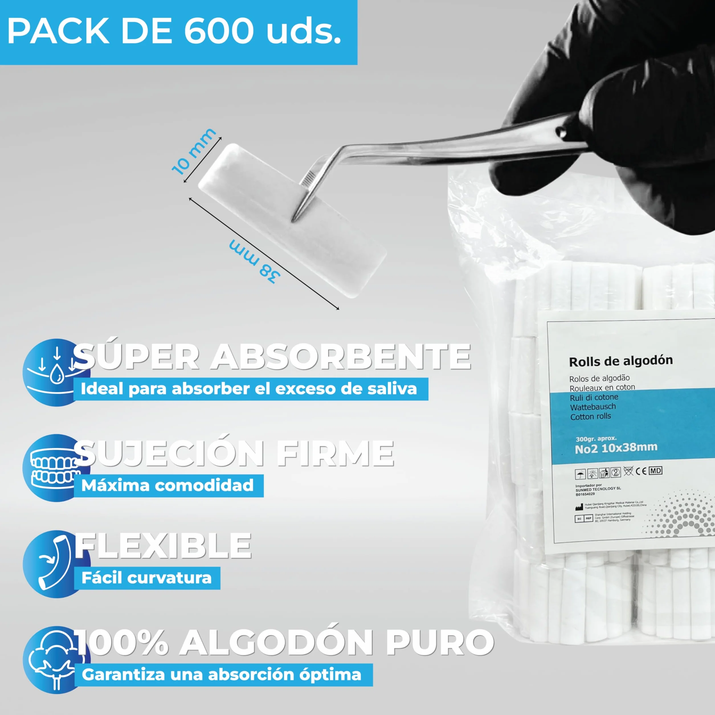 Rollos de Algodón Dental 15 Piezas (600 Rollos) para Sangrado Nasal o Bucal