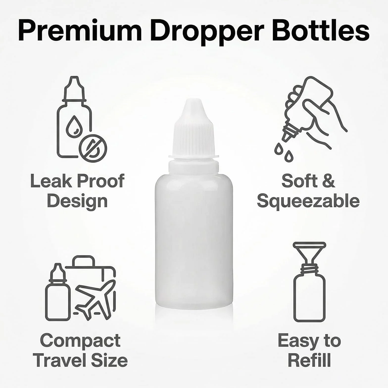 Empty Plastic Eye Drops Bottle 50 ml 24 Pack with Sealing Ring