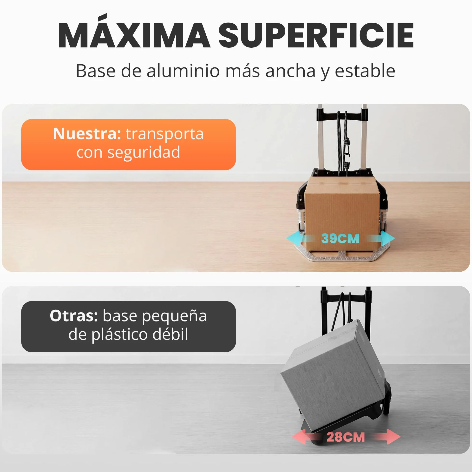 JUPPLIES Carretilla Plegable de Mano de Aluminio 75 kg 100x40cm Carro de Carga con Ruedas