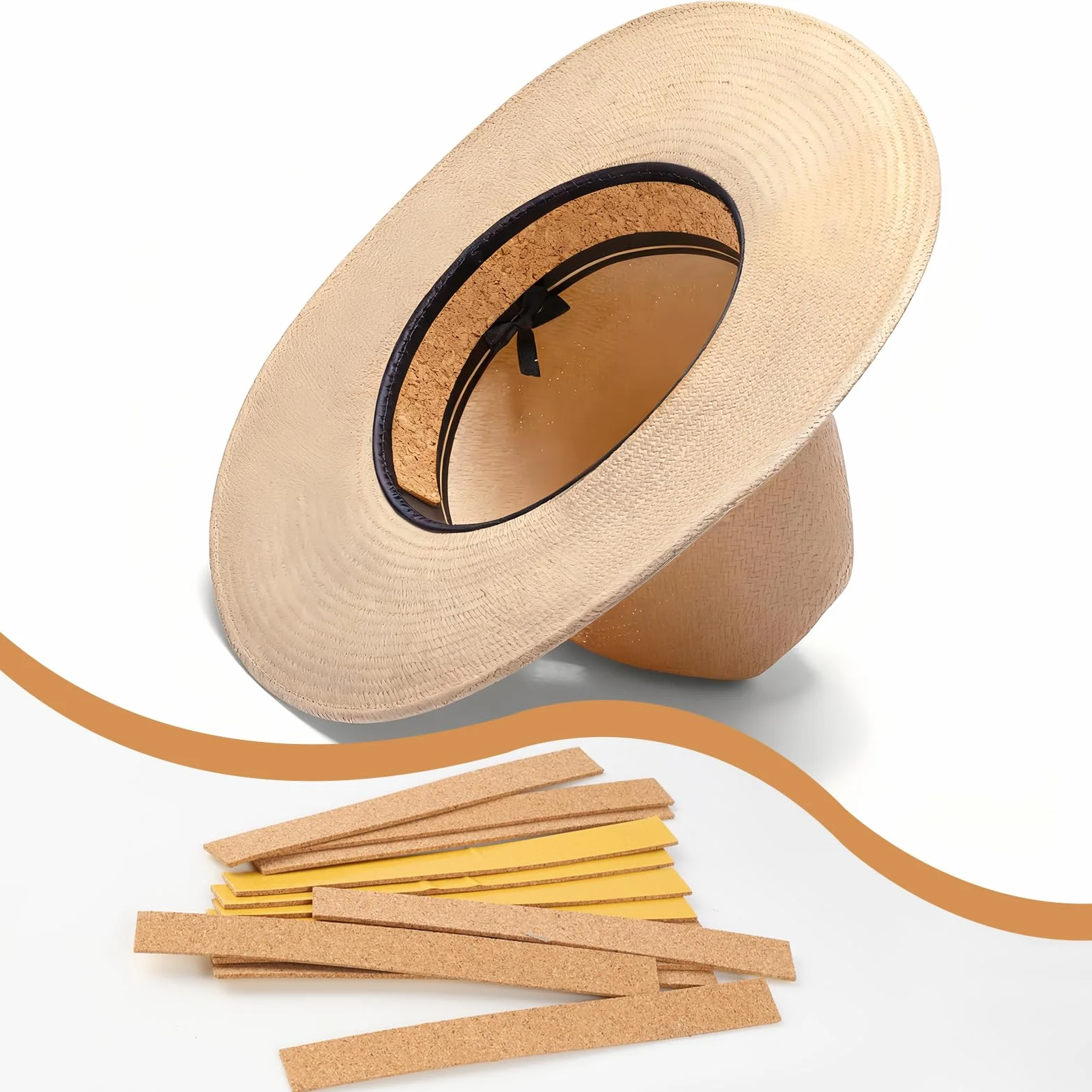 Tiras de Corcho Autoadhesivas para Sombreros, Bandas Reductoras de Tamaño, Ajuste Casco de Paja o Fieltro