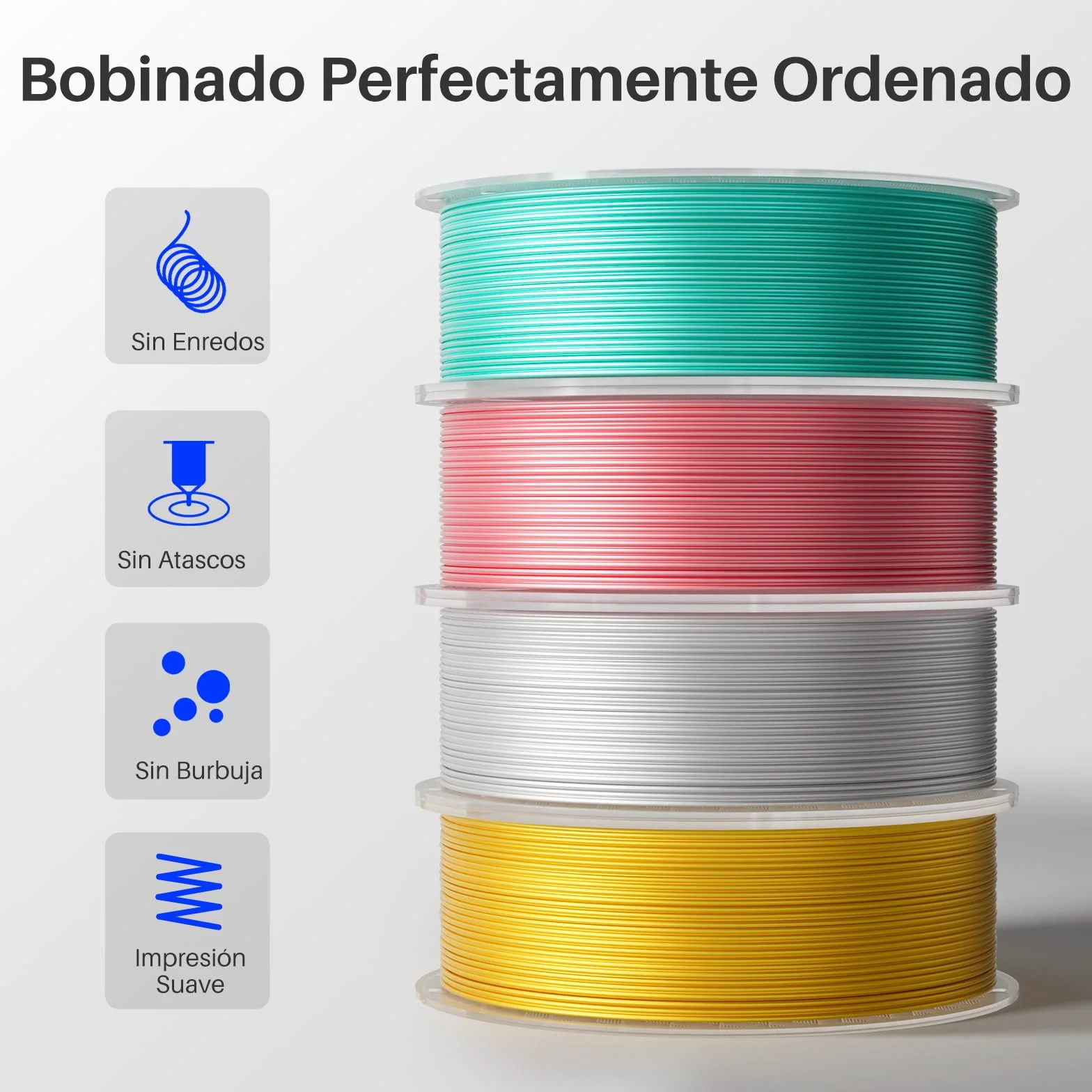 ELEGOO Filamento PLA Silk 1.75mm 1KG Triple Color Azul Púrpura Negro para Impresora 3D