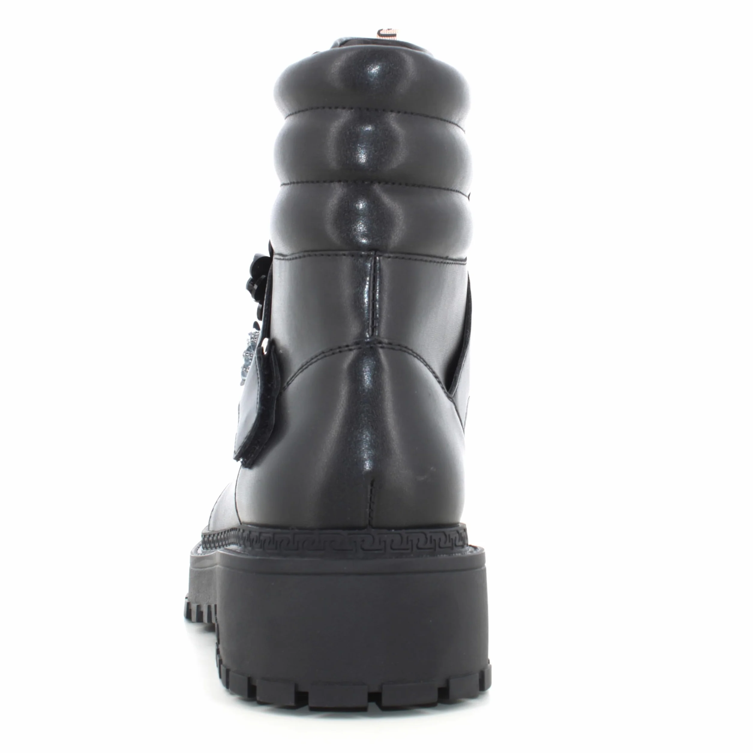Liu Jo Botas Militares con Flores de Cristal, Negro, Cuero, Suela de Goma, Estilo Combat (Negro, Mediano, Sistema tallas calzado EU, Adulto, Números, mediano, 39)