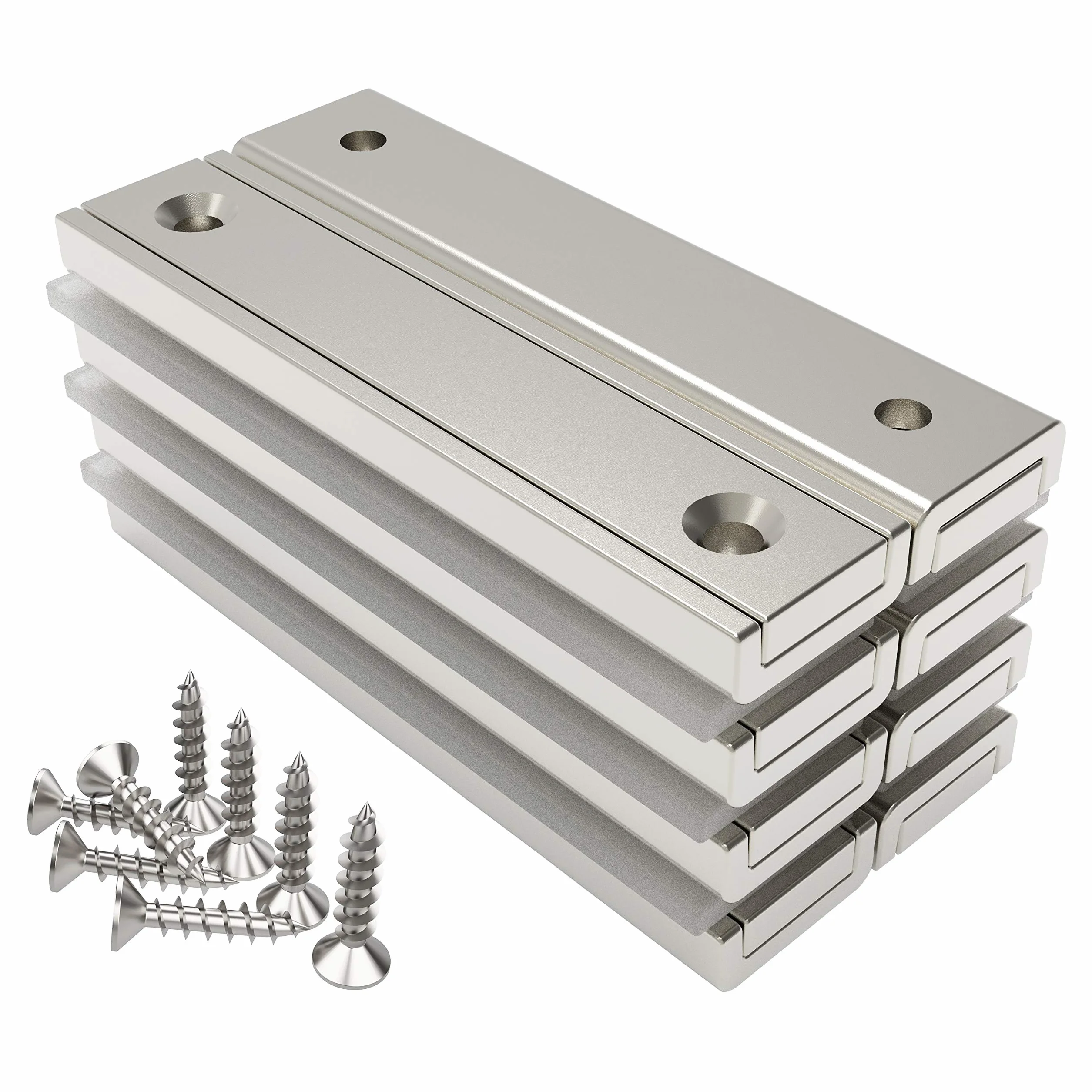Magnetpro 8 piezas imanes rectangulares neodimio 30 kg 60 x 13.5 x 5 mm agujero avellanado con tornillos de fijación