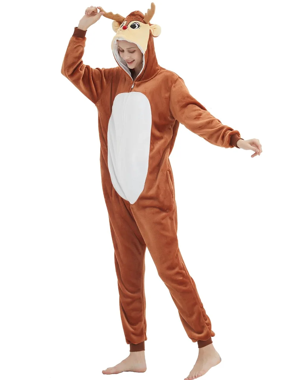 ABENCA Pijama de una pieza con diseño de ciervo y renos para mujer, disfraz de animal, Halloween, Navidad, cosplay, Marrón (Brown Reindeer), M