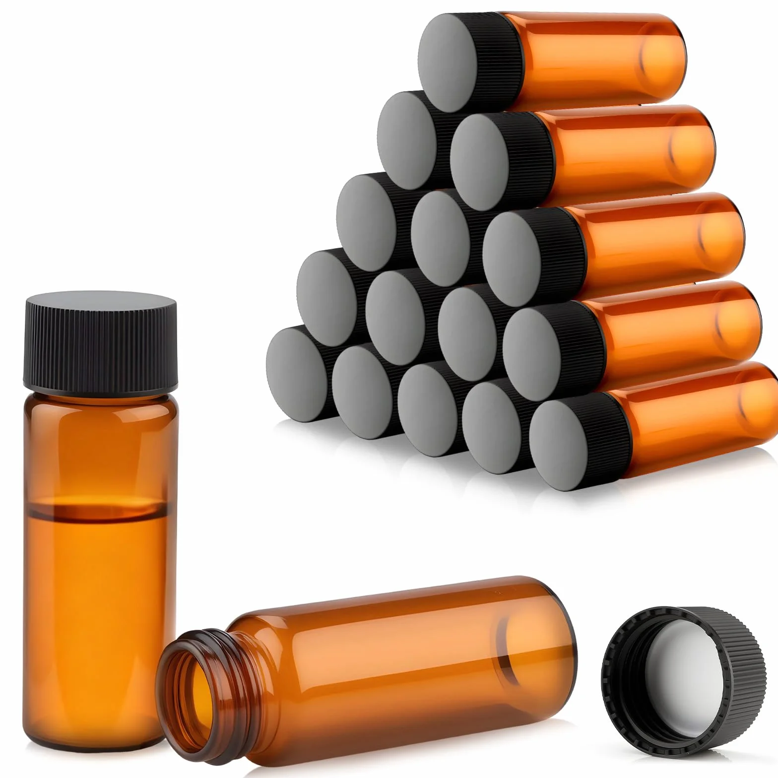 Botellas de cristal marrón 30 ml con tapón de rosca, mini botella de muestra para laboratorio