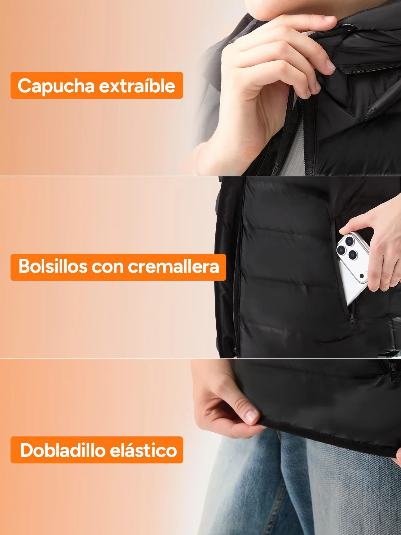 DR.PREPARE Chaleco Calefactable con Capucha para Hombre y Mujer, Batería de 7,4 V 16000 mAh, 3 Niveles de Calefacción 10 Zonas Chaleco Térmico para Esquí Pesca Senderismo Camping