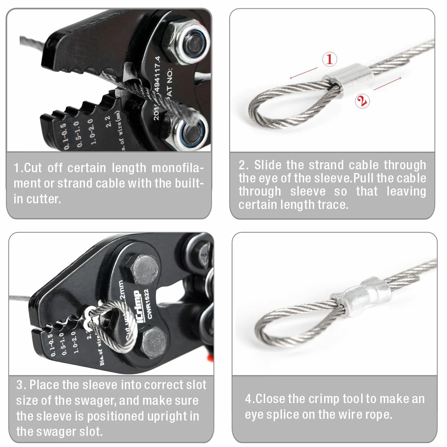 iCrimp CWR1522 Juego de crimpadora de cable 0,1-2,2 mm con función de corte y 250 manguitos de aluminio
