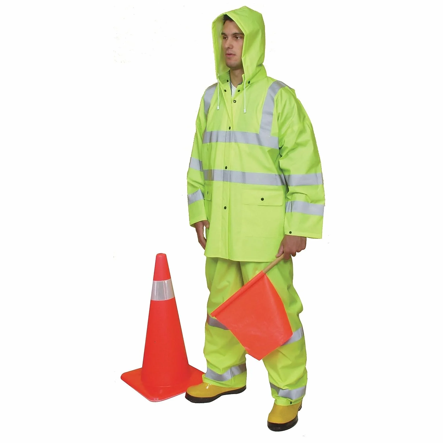 Mutua 14511 3 piezas traje impermeable de PVC/poliéster de alta visibilidad ANSI clase 3, talla XL), color verde lima