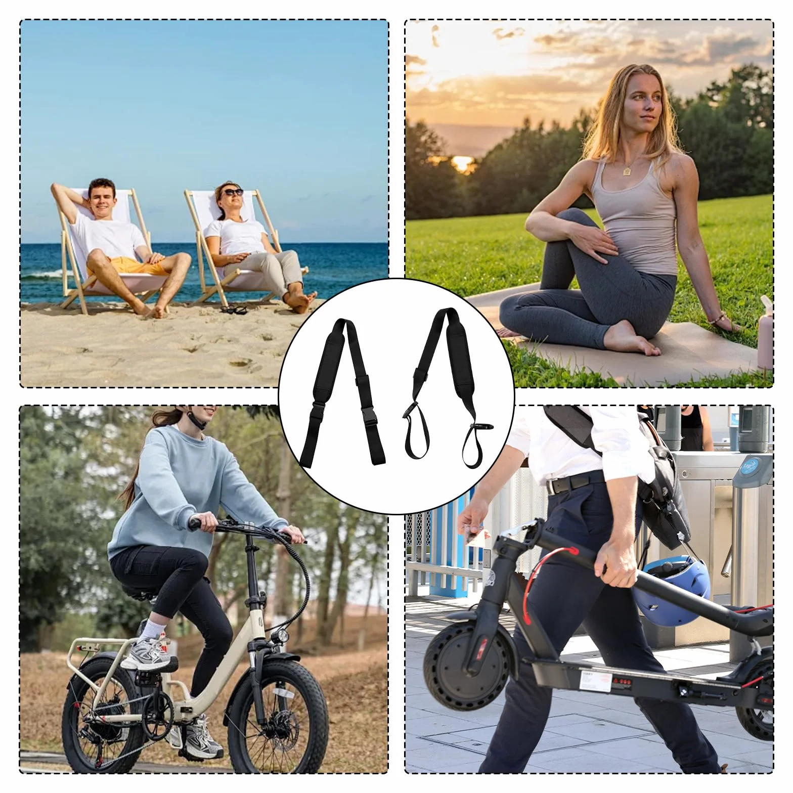 Correas de transporte antideslizantes ajustables para draisianas, bicicletas y sillas plegables | Juego de 2