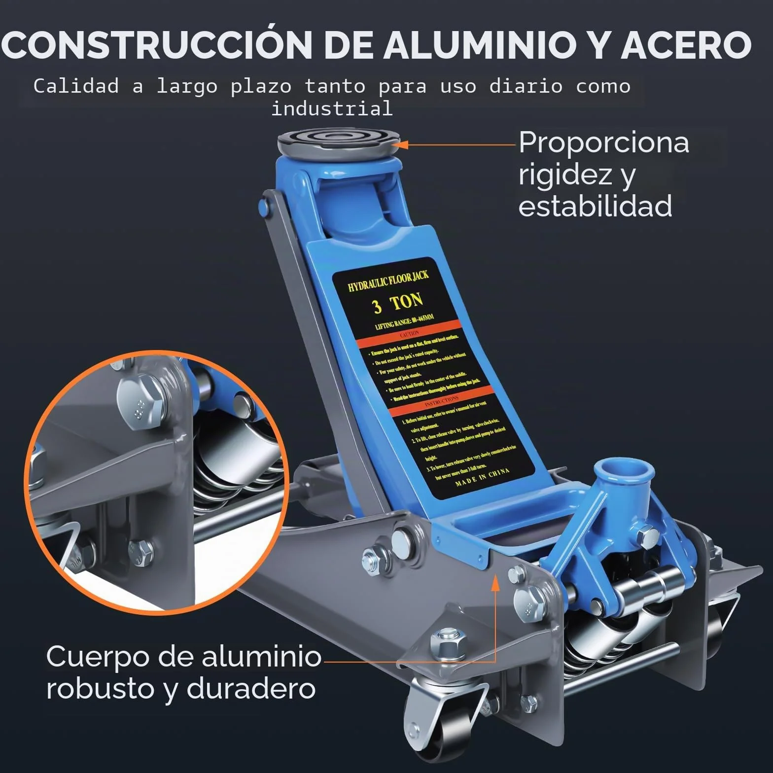 LARBANKE Gato hidráulico de perfil bajo 3 toneladas aluminio acero bomba doble elevación rápida 2993,7 kg