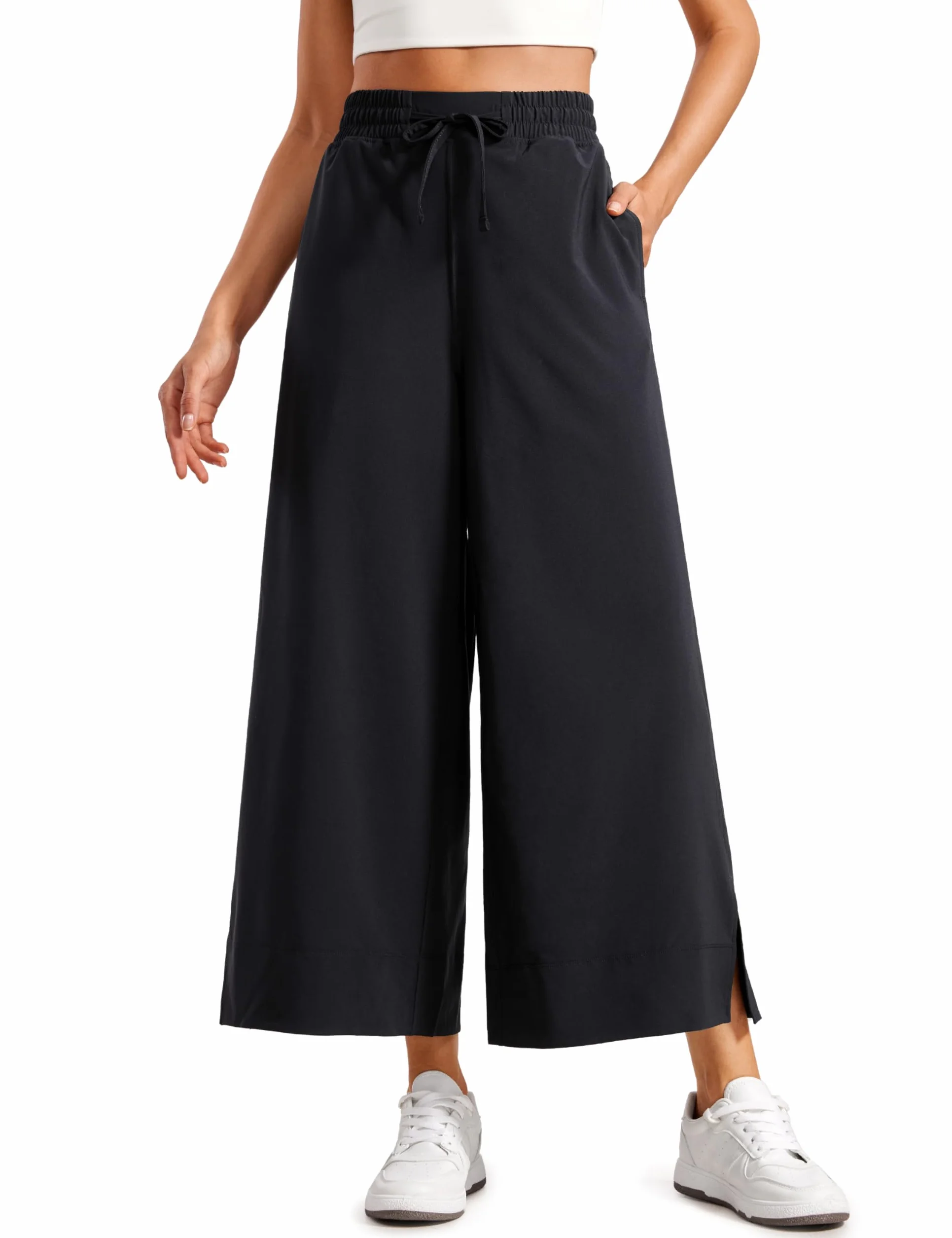 CRZ YOGA Pantalones Capri Ligeros de Pierna Ancha para Mujer de Cintura Alta